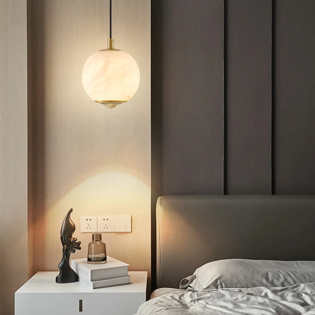 Modern Gold Globe Alabaster Kitchen Pendant Lighting Image - 8 | homeyfad