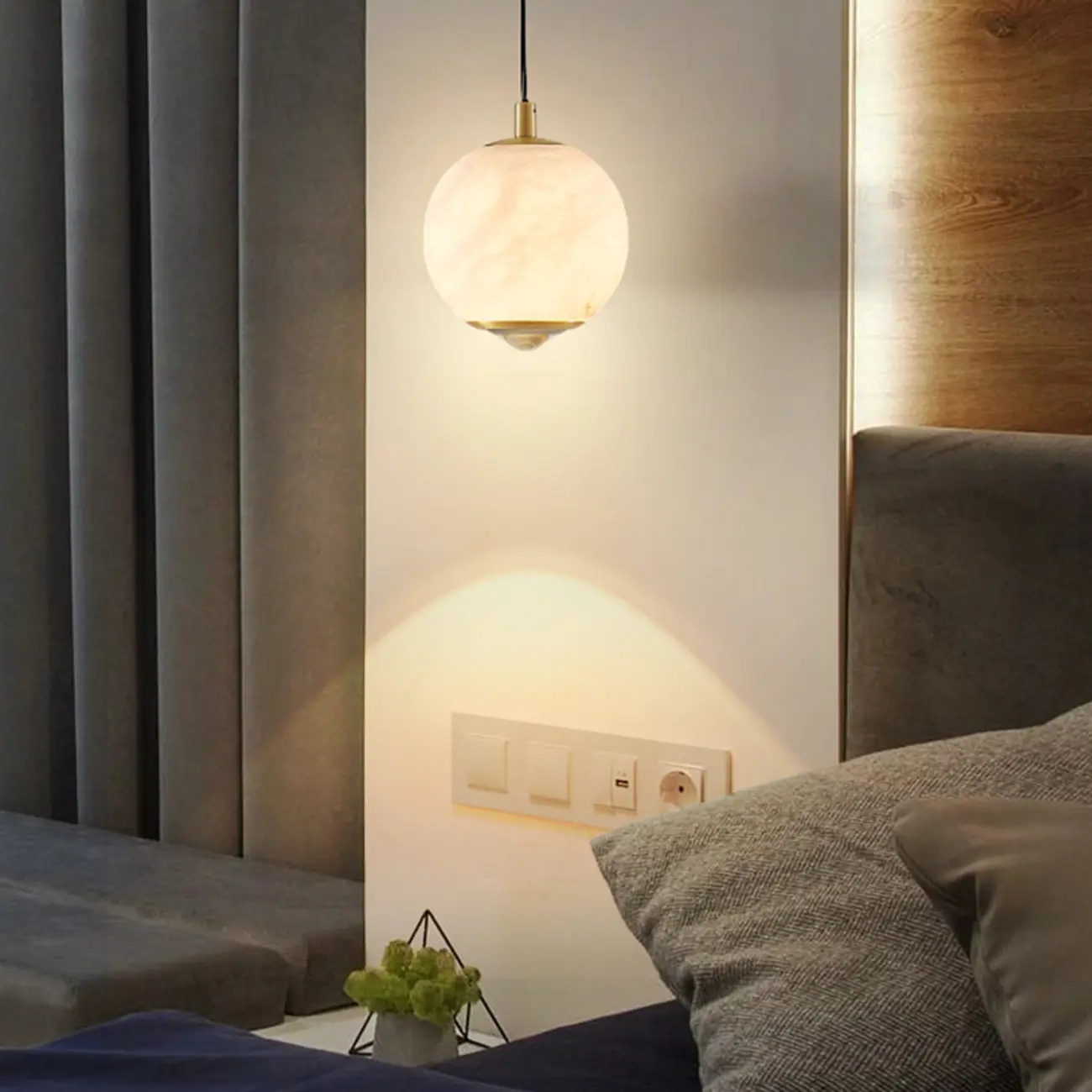 Modern Gold Globe Alabaster Kitchen Pendant Lighting Image - 10 | homeyfad