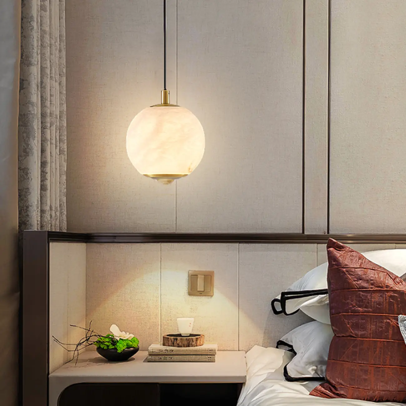 Modern Gold Globe Alabaster Kitchen Pendant Lighting Image - 9 | homeyfad