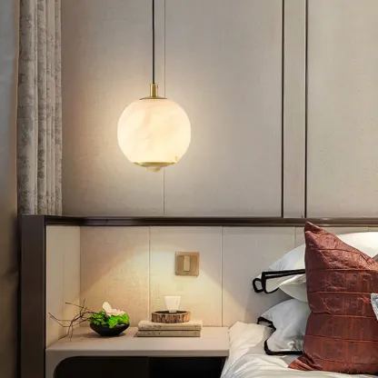 Modern Gold Globe Alabaster Kitchen Pendant Lighting Image - 9