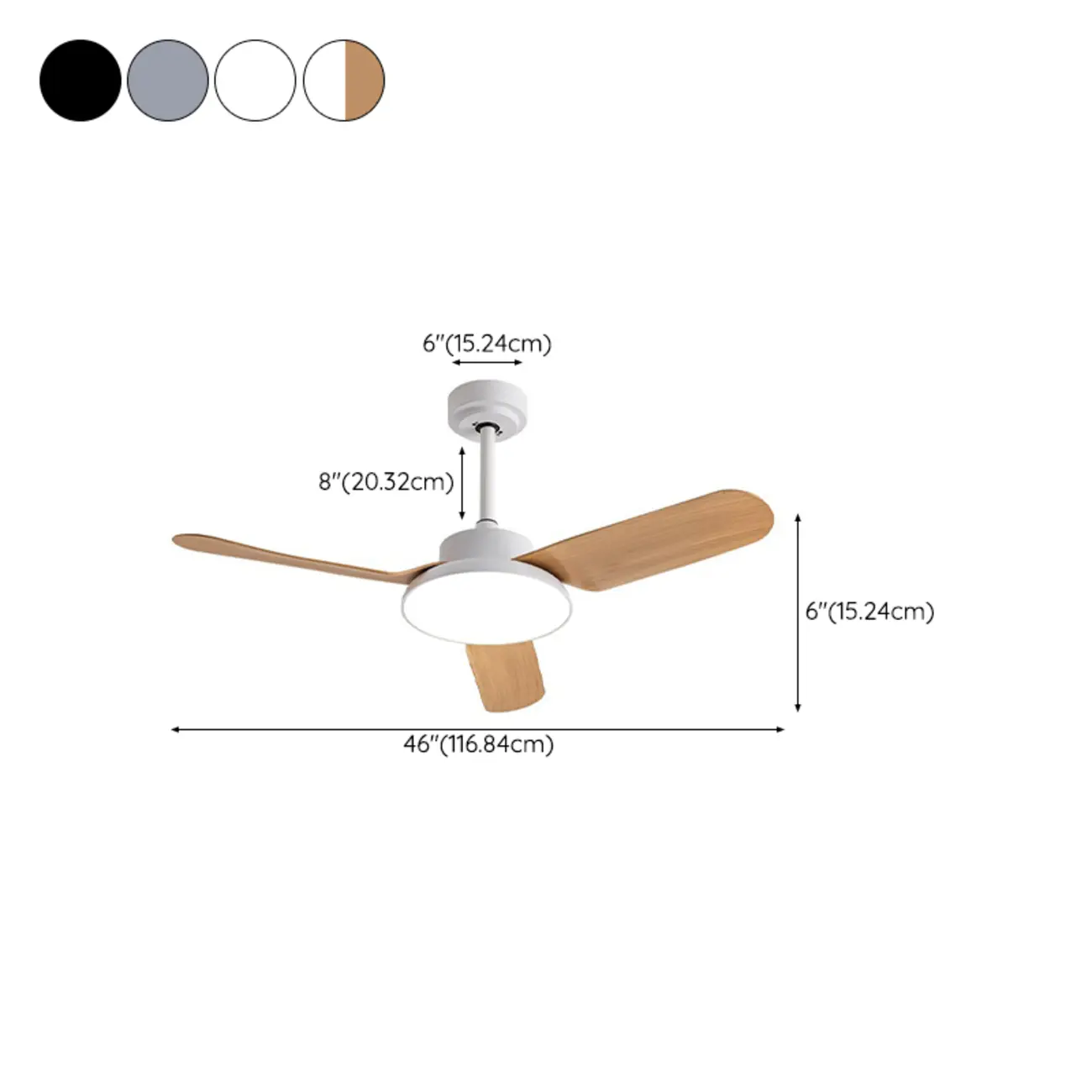 3-Blade Remote Control Ceiling Fan with Light for Living Room #size