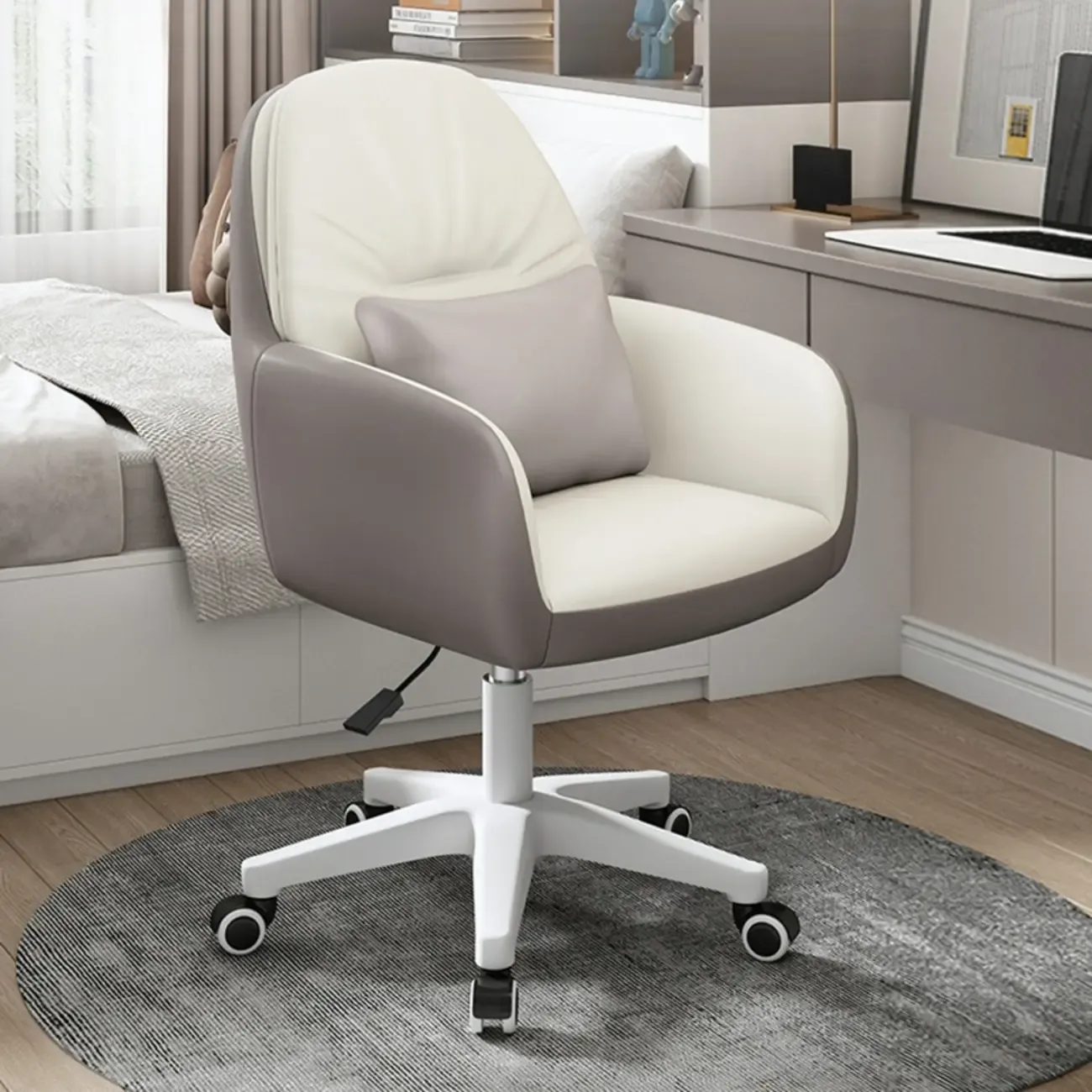 Modern White Grey Leather Swivel Office Chair Image - 2