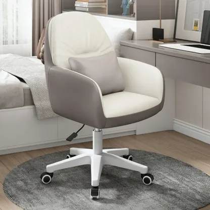 Modern White Grey Leather Swivel Office Chair Image - 2