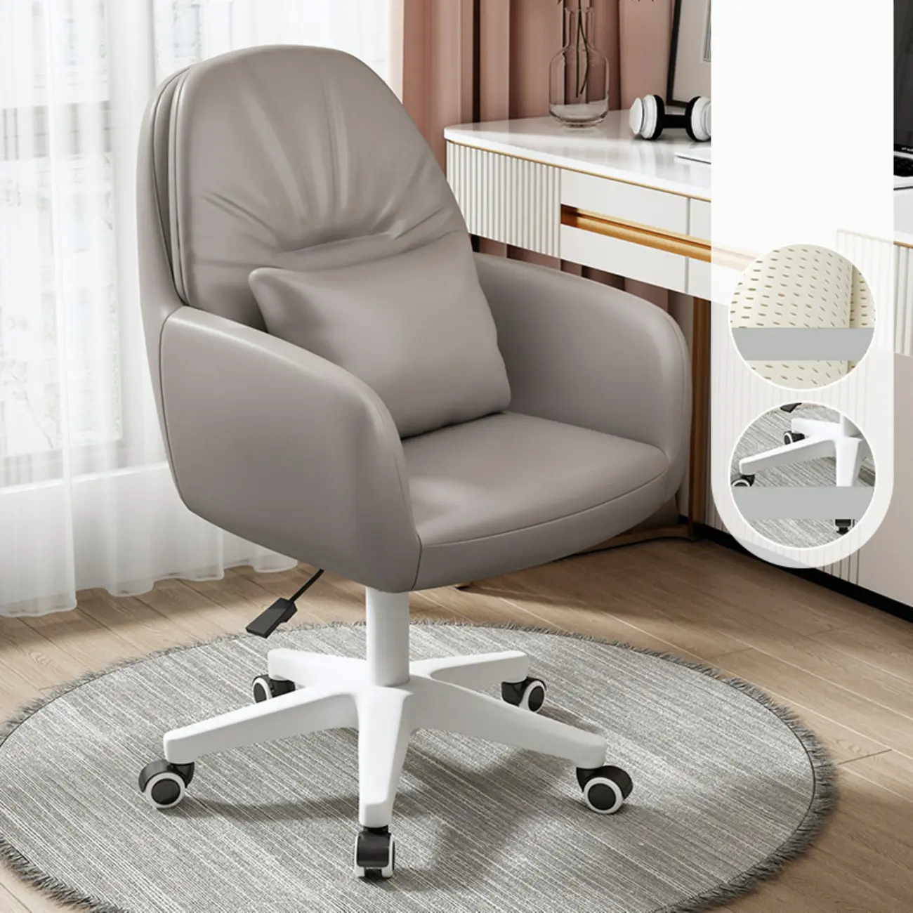 Modern White Grey Leather Swivel Office Chair Image - 12 | homeyfad