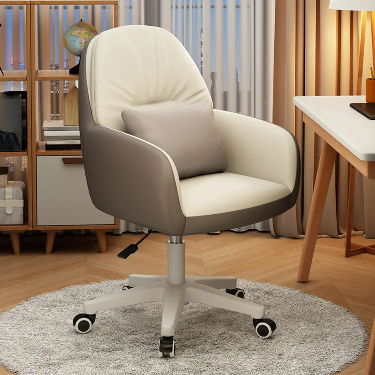 Modern White Grey Leather Swivel Office Chair Image - 1 | homeyfad
