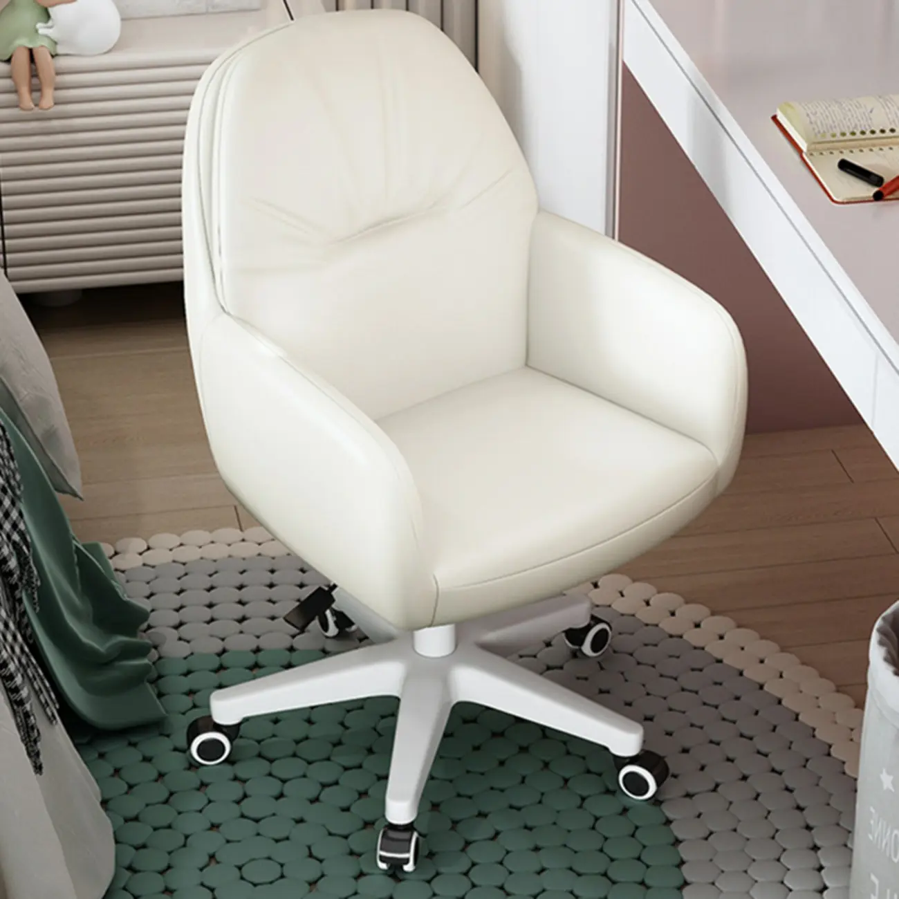 Modern White Grey Leather Swivel Office Chair Image - 3 | homeyfad