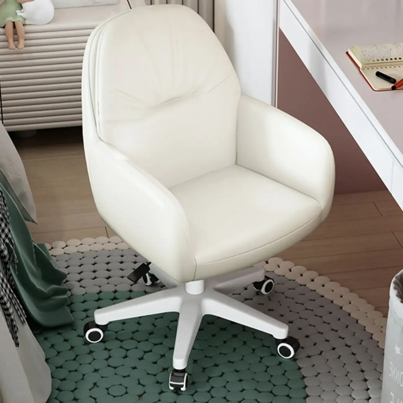 Modern White Grey Leather Swivel Office Chair Image - 3