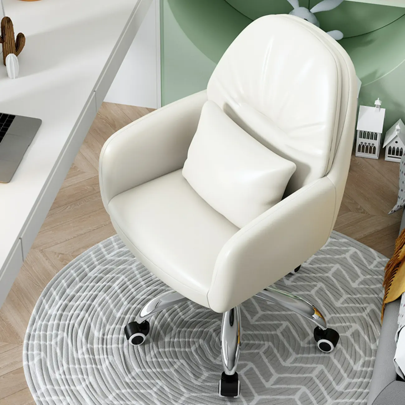 Modern White Grey Leather Swivel Office Chair Image - 5 | homeyfad