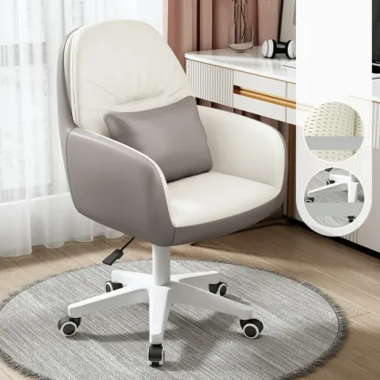 Modern White Grey Leather Swivel Office Chair Image - 14