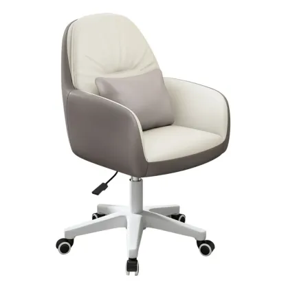 Modern White Grey Leather Swivel Office Chair Image - 9