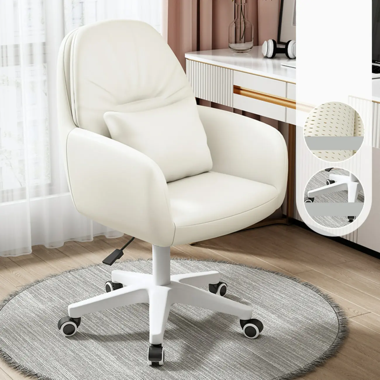Modern White Grey Leather Swivel Office Chair Image - 15 | homeyfad