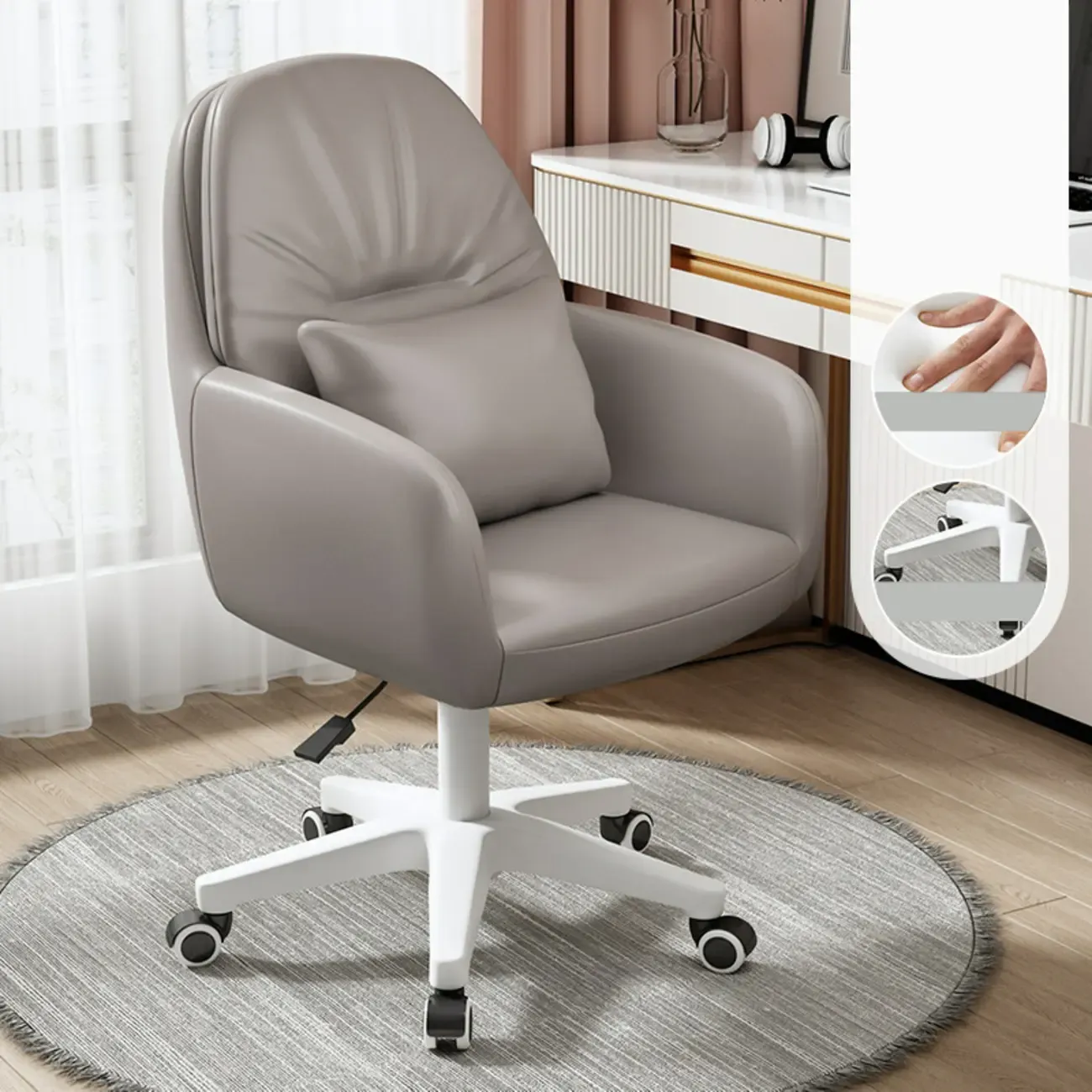 Modern White Grey Leather Swivel Office Chair Image - 16