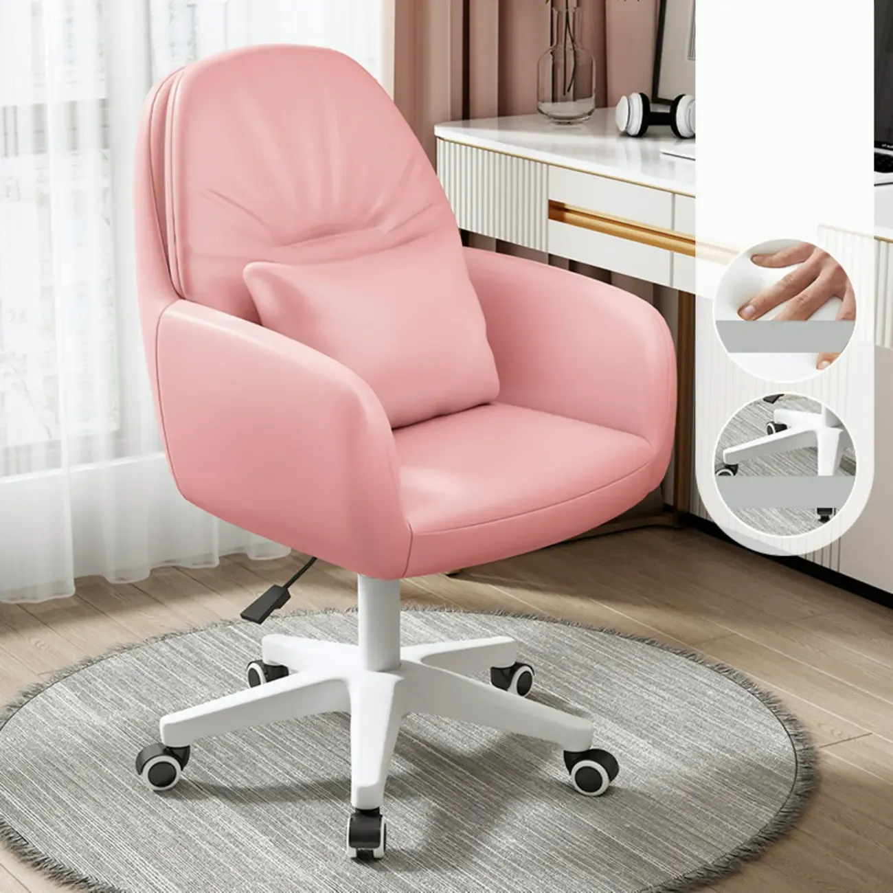 Modern White Grey Leather Swivel Office Chair Image - 17