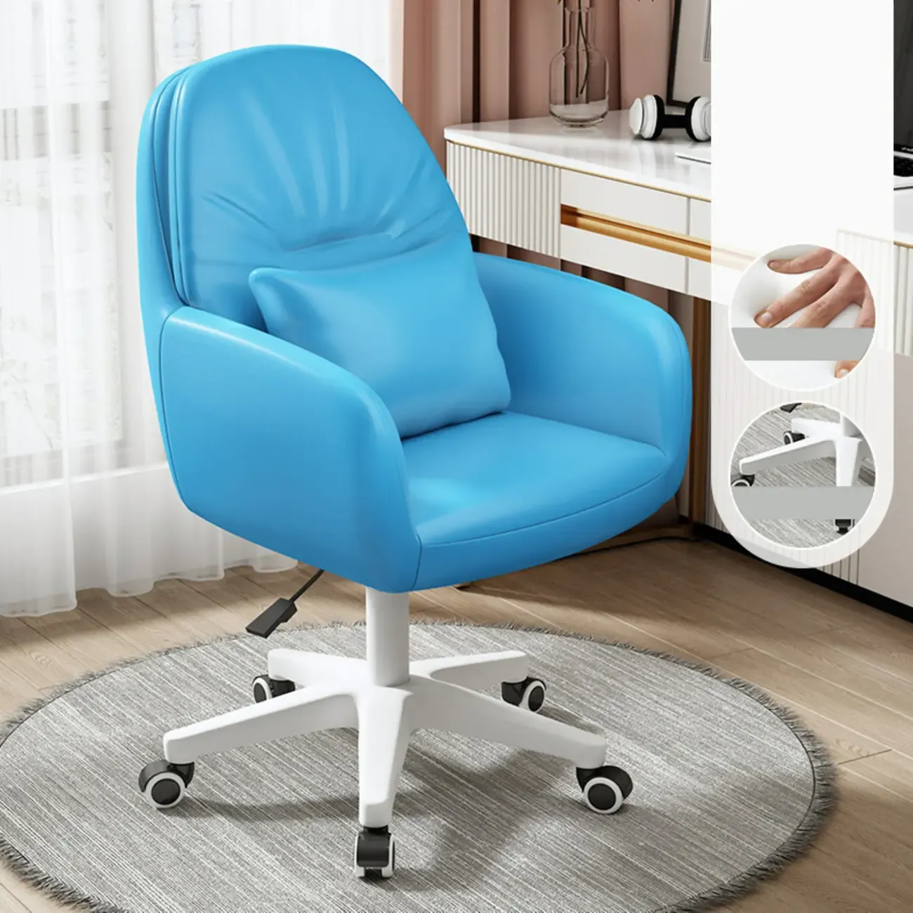 Modern White Grey Leather Swivel Office Chair Image - 18