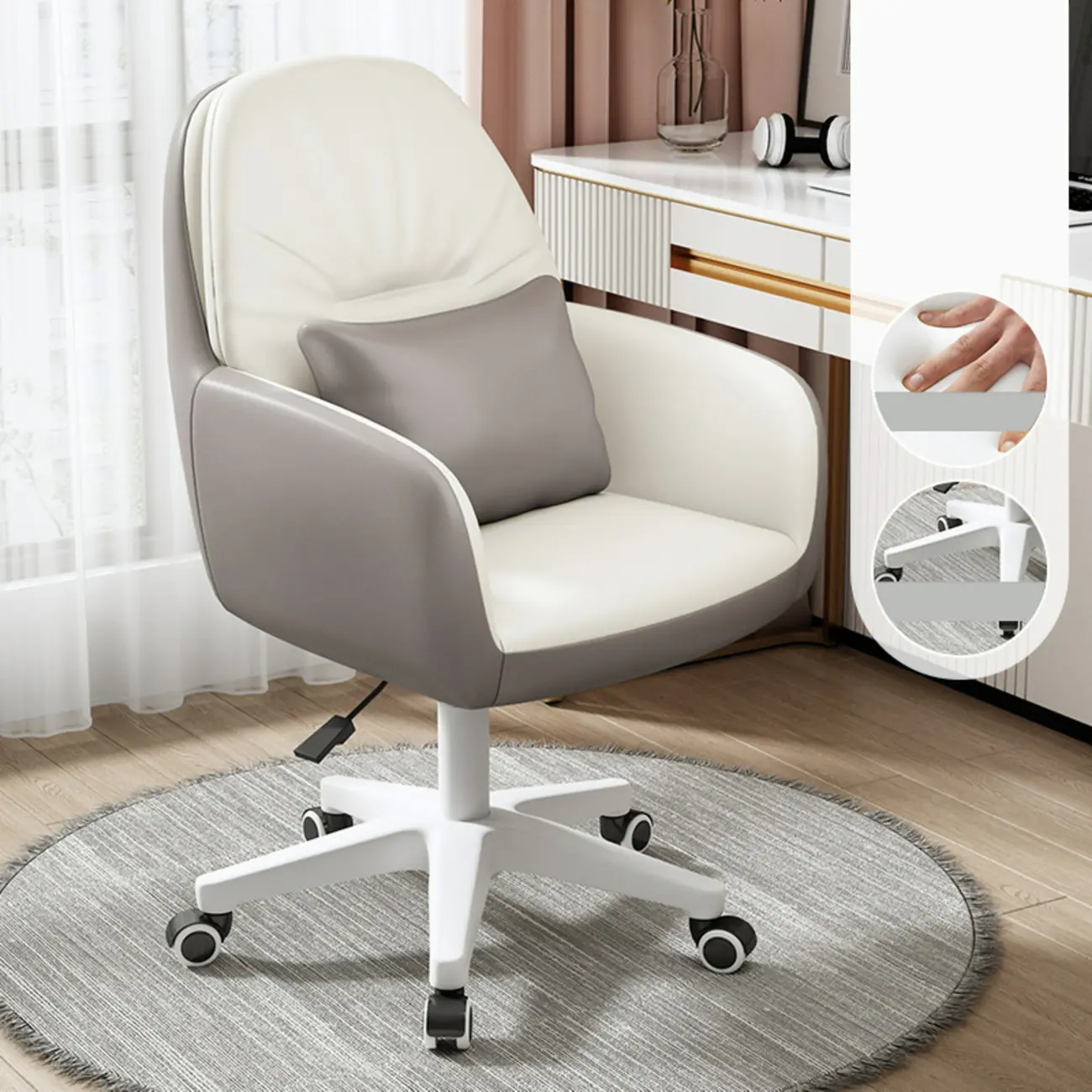 Modern White Grey Leather Swivel Office Chair Image - 19 | homeyfad