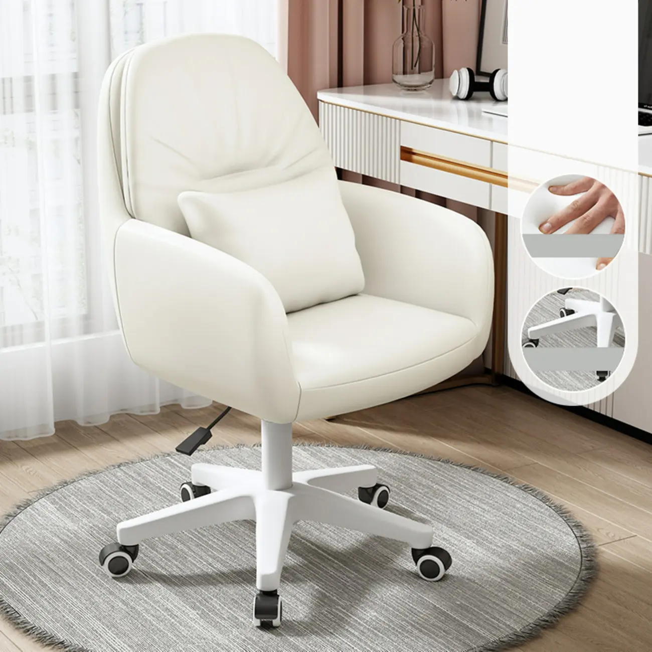 Modern White Grey Leather Swivel Office Chair Image - 20 | homeyfad