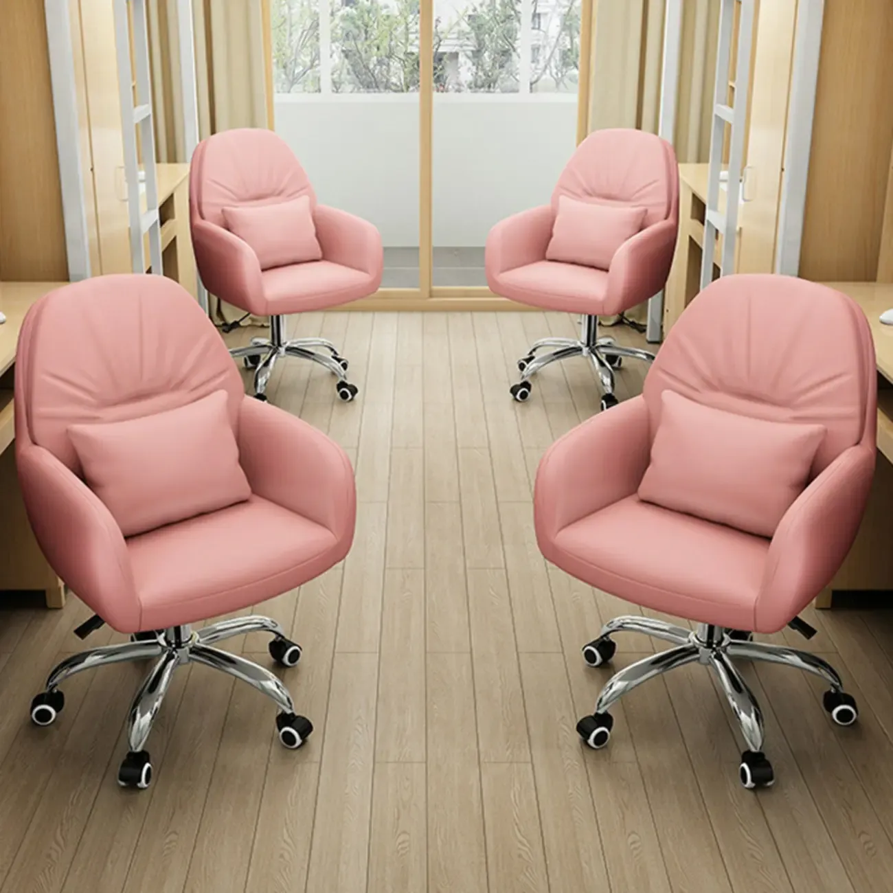 Modern White Grey Leather Swivel Office Chair Image - 4