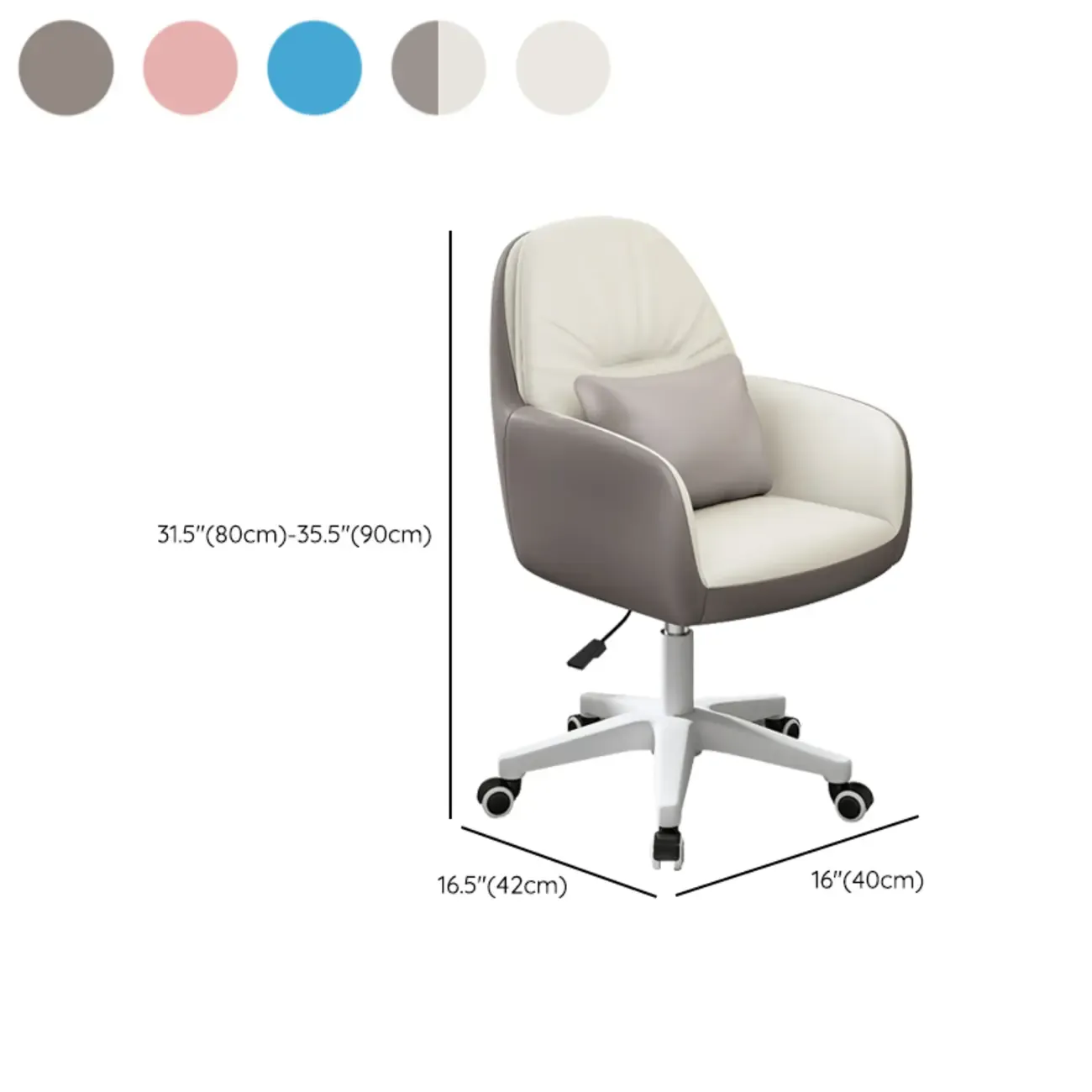 Modern White Grey Leather Swivel Office Chair #size