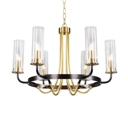 Modern Circle Black Gold Clear Glass Shade Chandelier Image - 9
