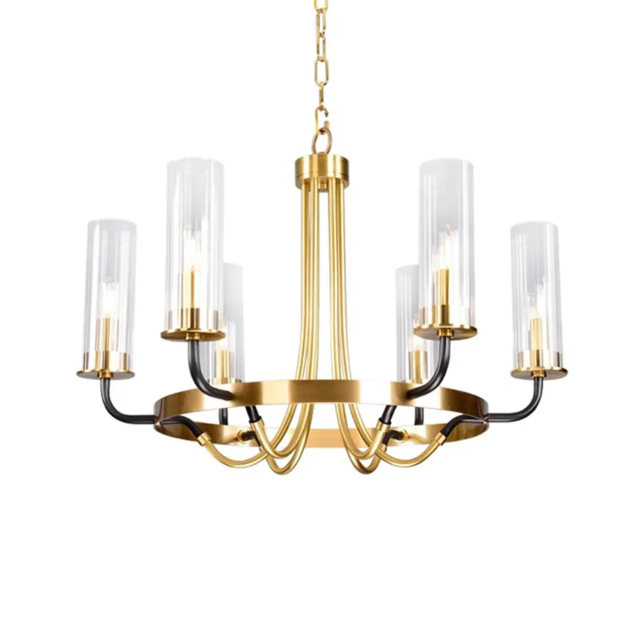 Modern Circle Black Gold Clear Glass Shade Chandelier Image - 10 | homeyfad