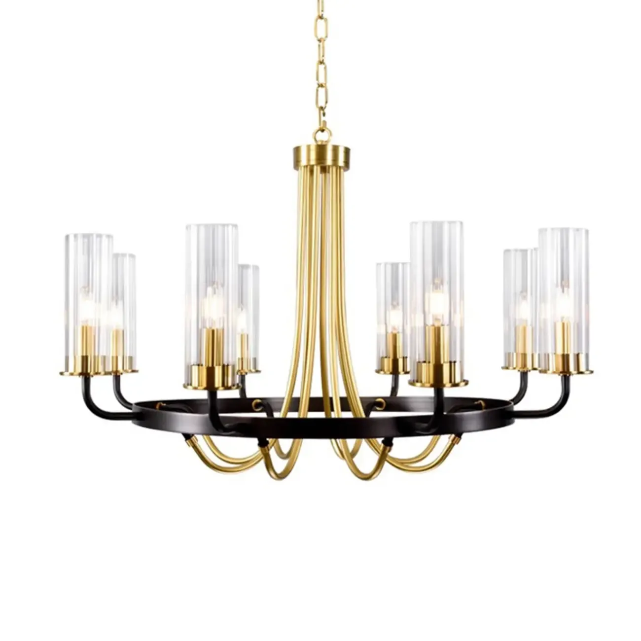 Modern Circle Black Gold Clear Glass Shade Chandelier Image - 11