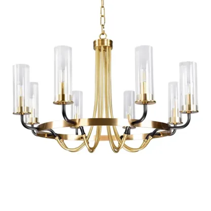 Modern Circle Black Gold Clear Glass Shade Chandelier Image - 12