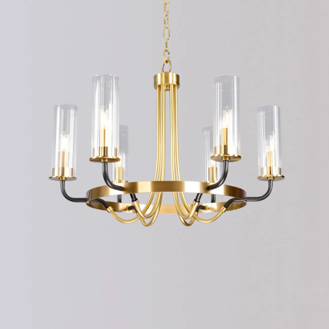 Modern Circle Black Gold Clear Glass Shade Chandelier Image - 13 | homeyfad