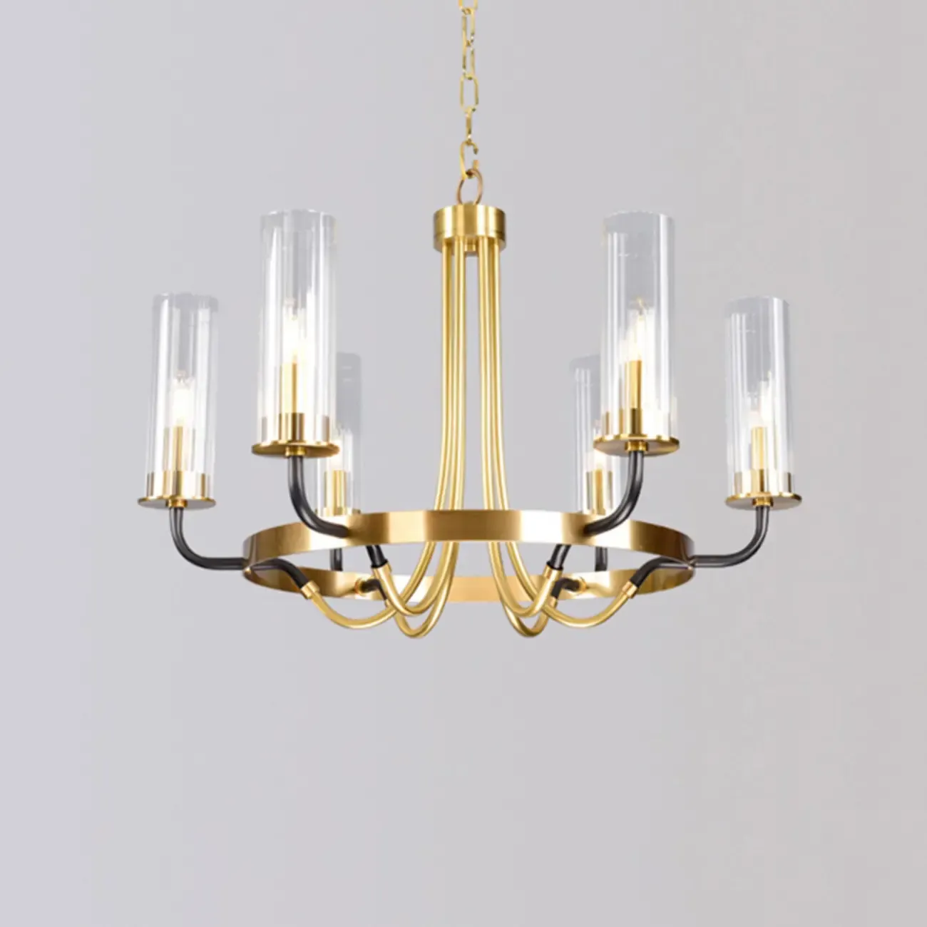 Modern Circle Black Gold Clear Glass Shade Chandelier Image - 13