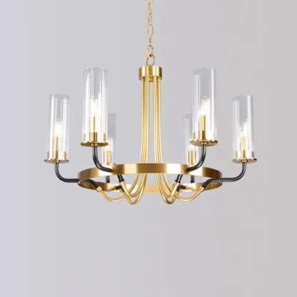 Modern Circle Black Gold Clear Glass Shade Chandelier Image - 13