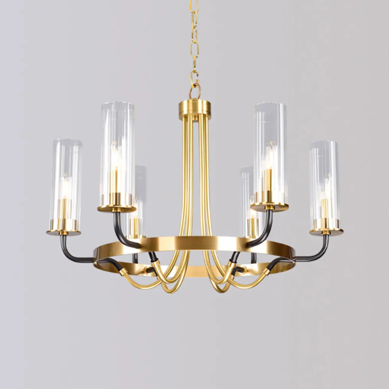 Modern Circle Black Gold Clear Glass Shade Chandelier Image - 14 | homeyfad