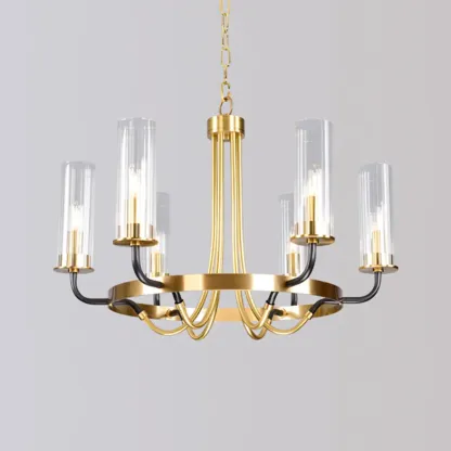 Modern Circle Black Gold Clear Glass Shade Chandelier Image - 14