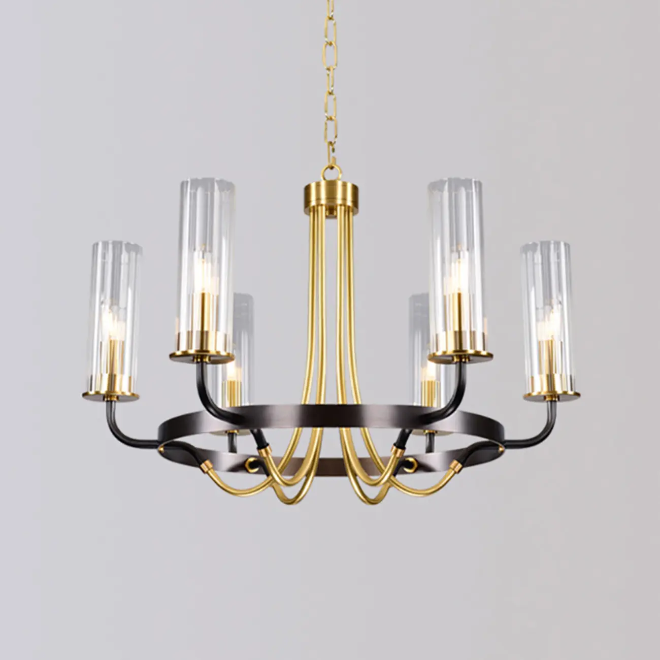 Modern Circle Black Gold Clear Glass Shade Chandelier Image - 15 | homeyfad