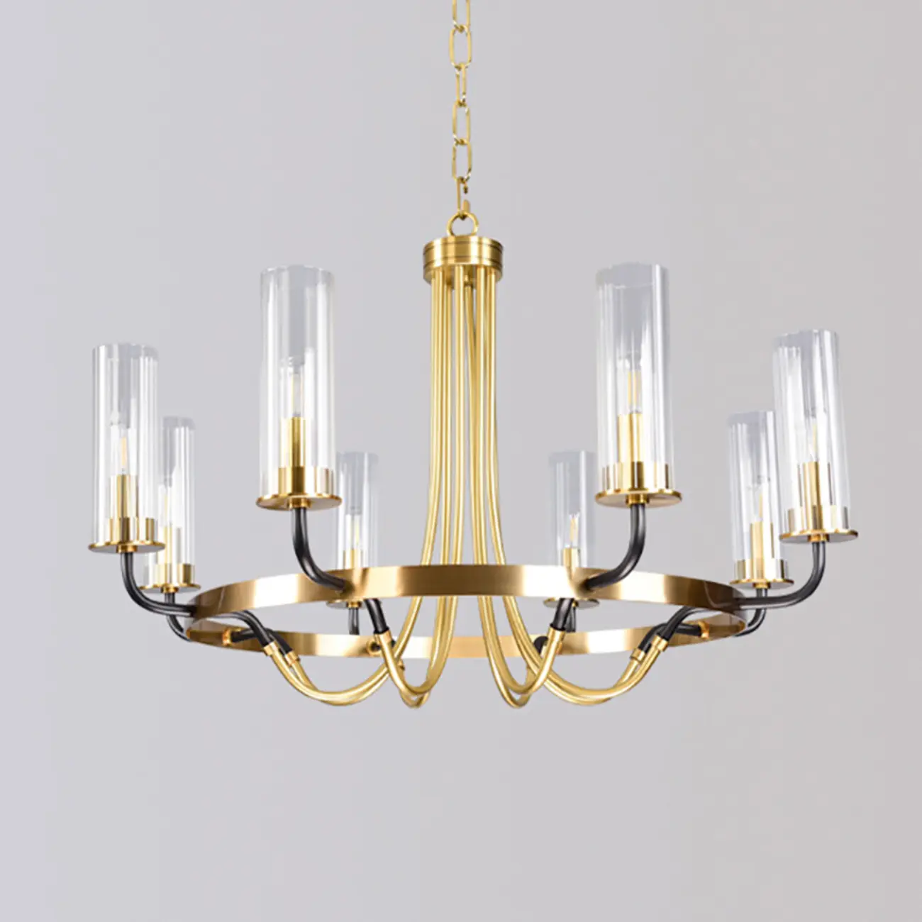 Modern Circle Black Gold Clear Glass Shade Chandelier Image - 16 | homeyfad