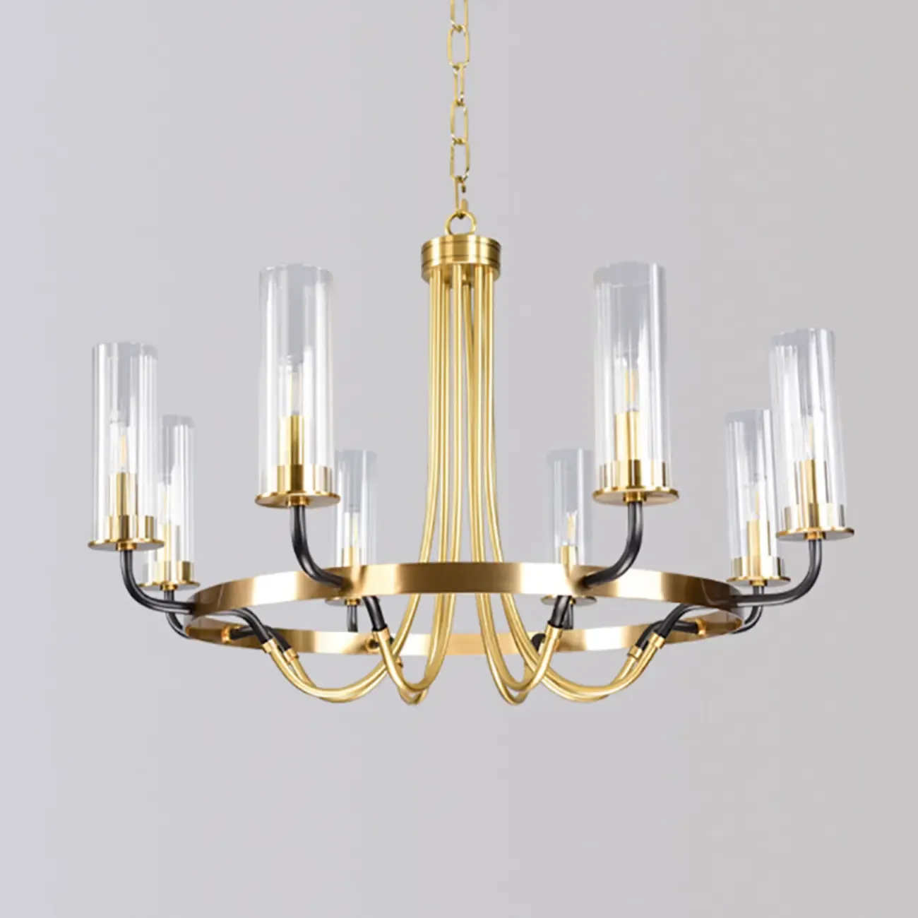 Modern Circle Black Gold Clear Glass Shade Chandelier Image - 16