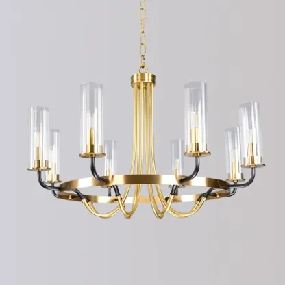 Modern Circle Black Gold Clear Glass Shade Chandelier Image - 16