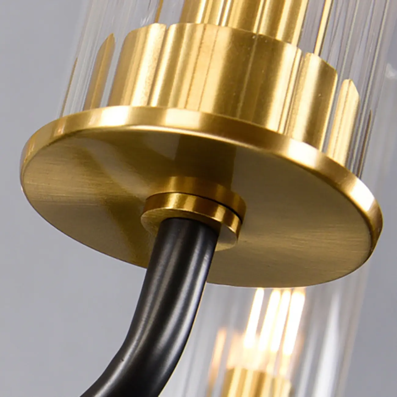 Modern Circle Black Gold Clear Glass Shade Chandelier Image - 7 | homeyfad