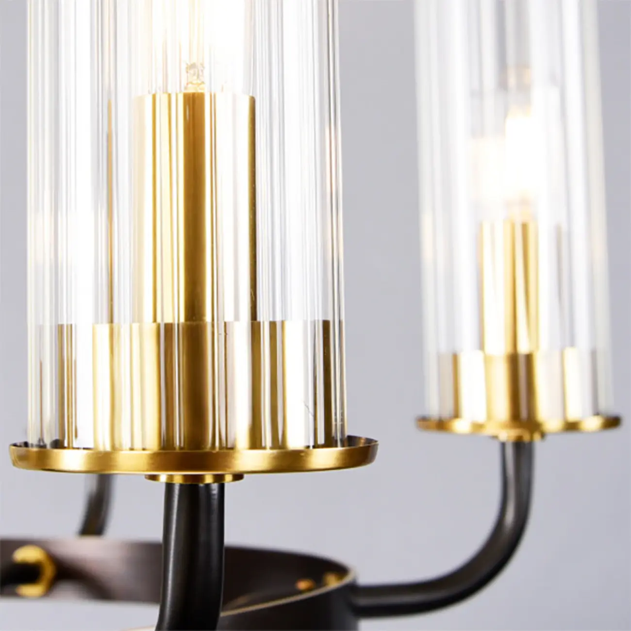 Modern Circle Black Gold Clear Glass Shade Chandelier Image - 18 | homeyfad