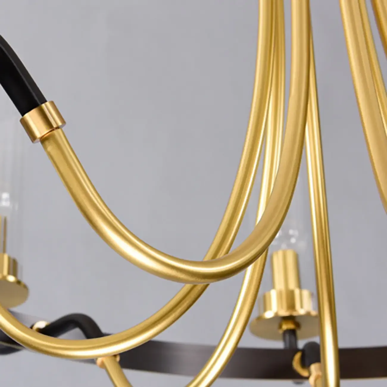 Modern Circle Black Gold Clear Glass Shade Chandelier Image - 19