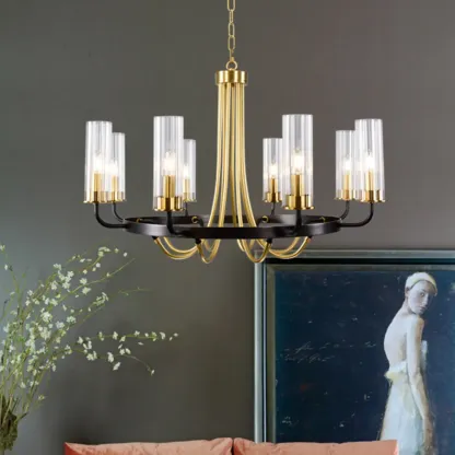 Modern Circle Black Gold Clear Glass Shade Chandelier Image - 4