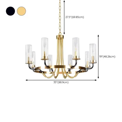 Modern Circle Black Gold Clear Glass Shade Chandelier Image - 23