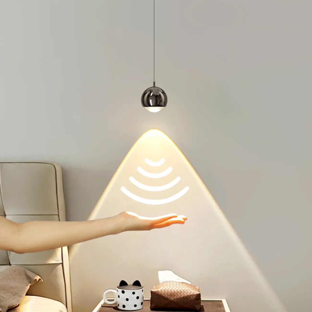 Modern Chrome Metal Globe Pendant Light Warm LED Image - 1 | homeyfad