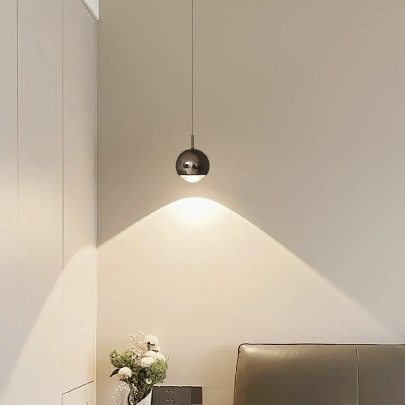 Modern Chrome Metal Globe Pendant Light Warm LED Image - 8 | homeyfad