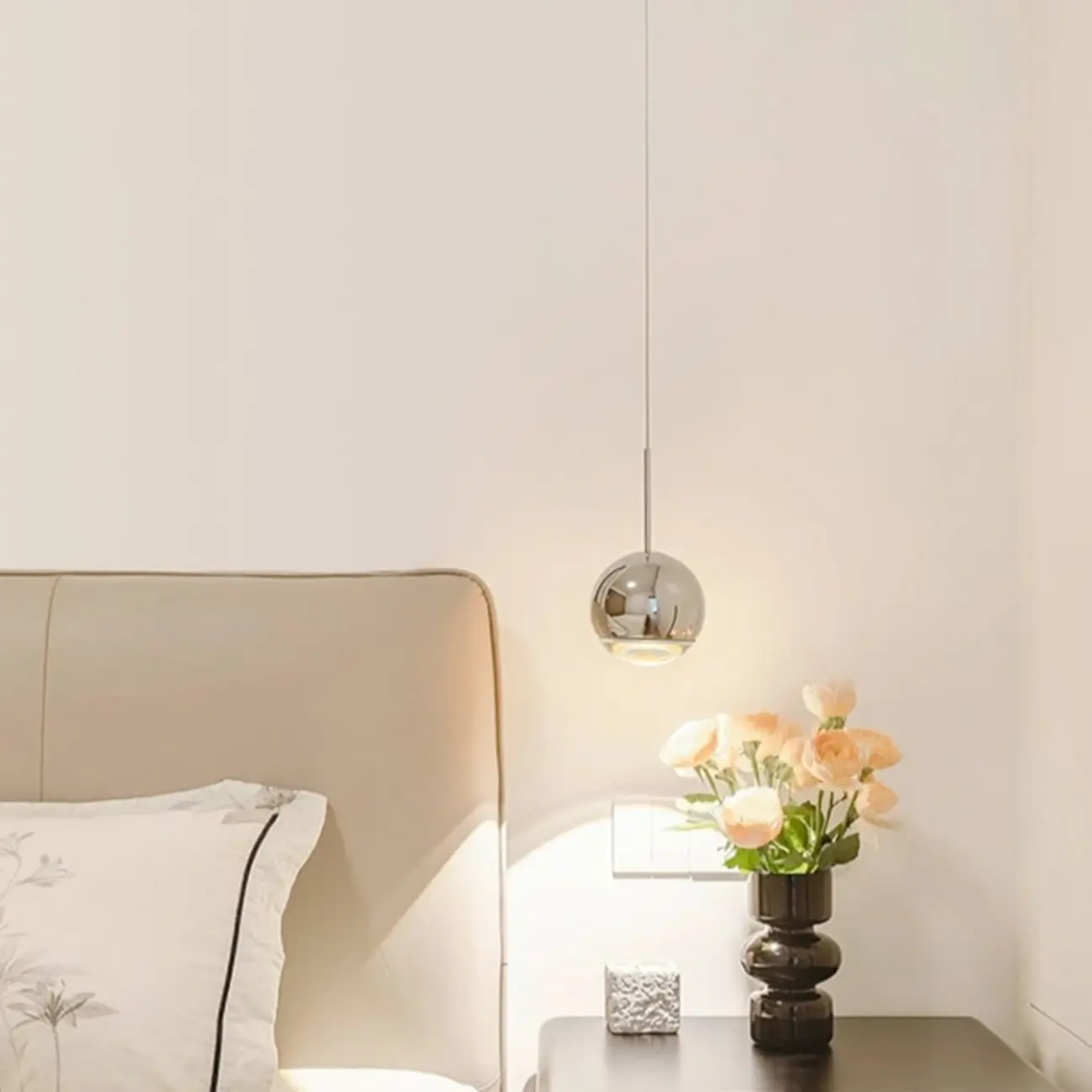 Modern Chrome Metal Globe Pendant Light Warm LED Image - 18 | homeyfad