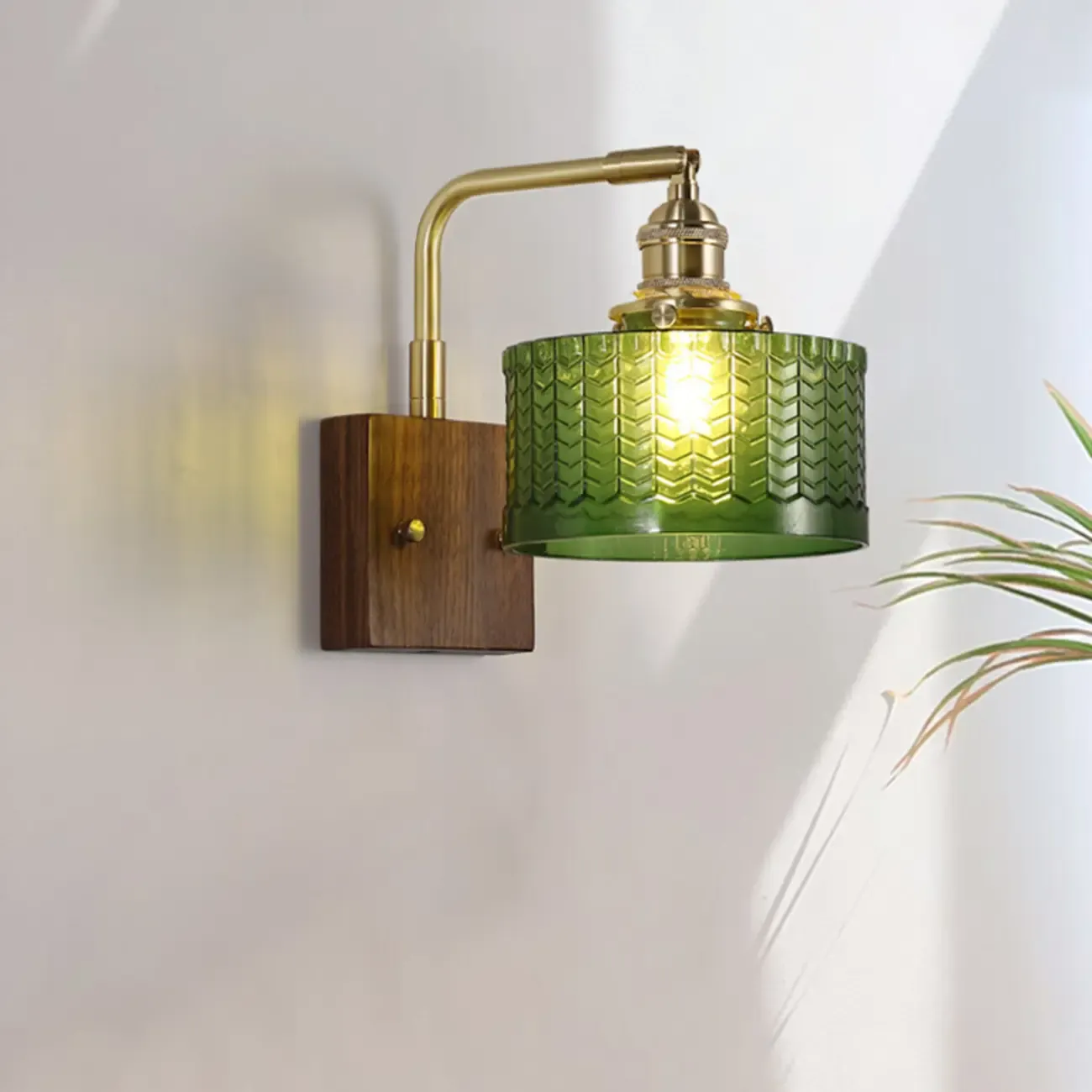 Vintage Glass Wall Light with Wooden Backplate for Home Image - 2