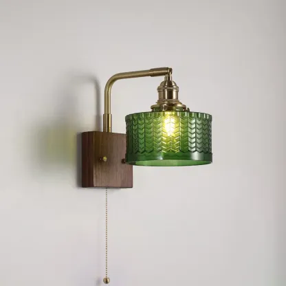 Vintage Glass Wall Light with Wooden Backplate for Home Image - 3