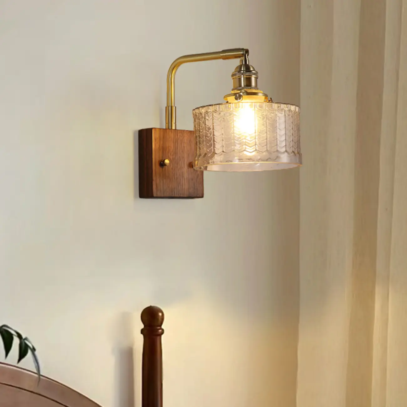 Vintage Glass Wall Light with Wooden Backplate for Home Image - 5 | homeyfad