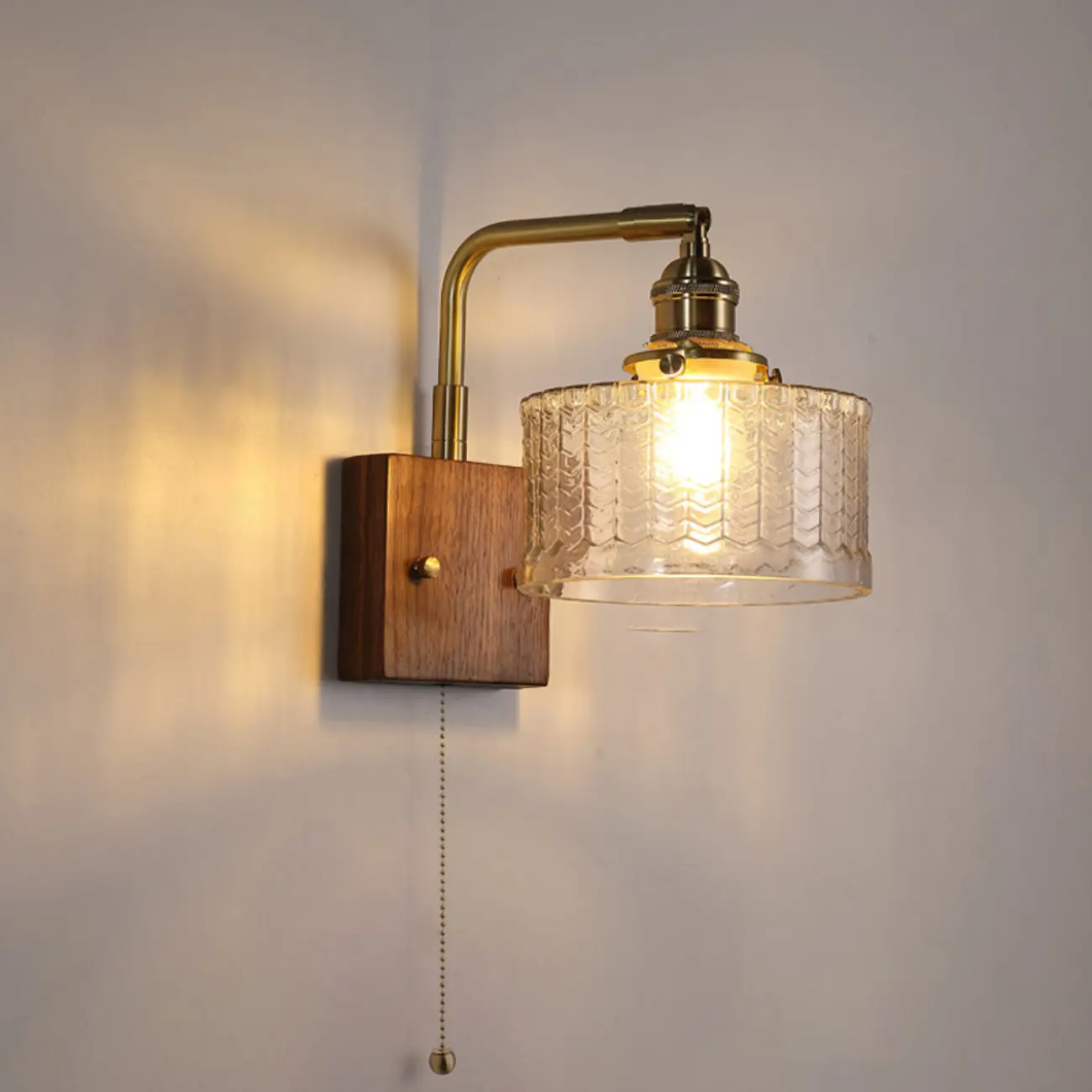 Vintage Glass Wall Light with Wooden Backplate for Home Image - 6 | homeyfad