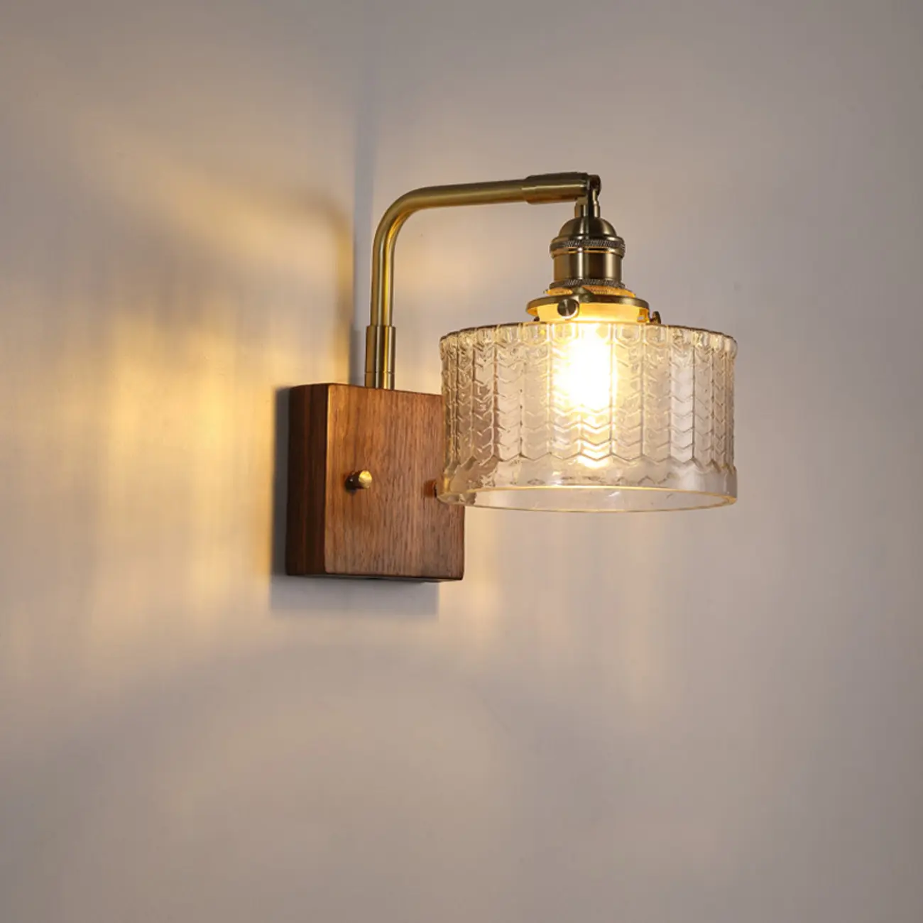 Vintage Glass Wall Light with Wooden Backplate for Home Image - 7 | homeyfad