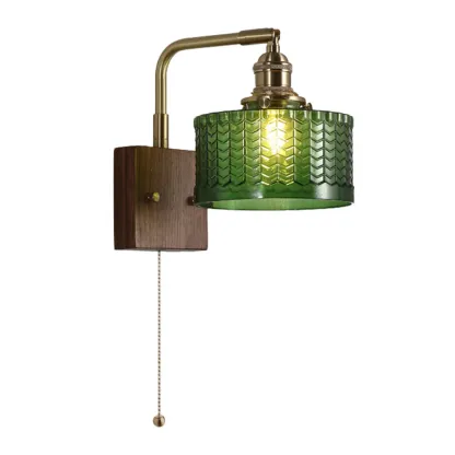 Vintage Glass Wall Light with Wooden Backplate for Home Image - 9