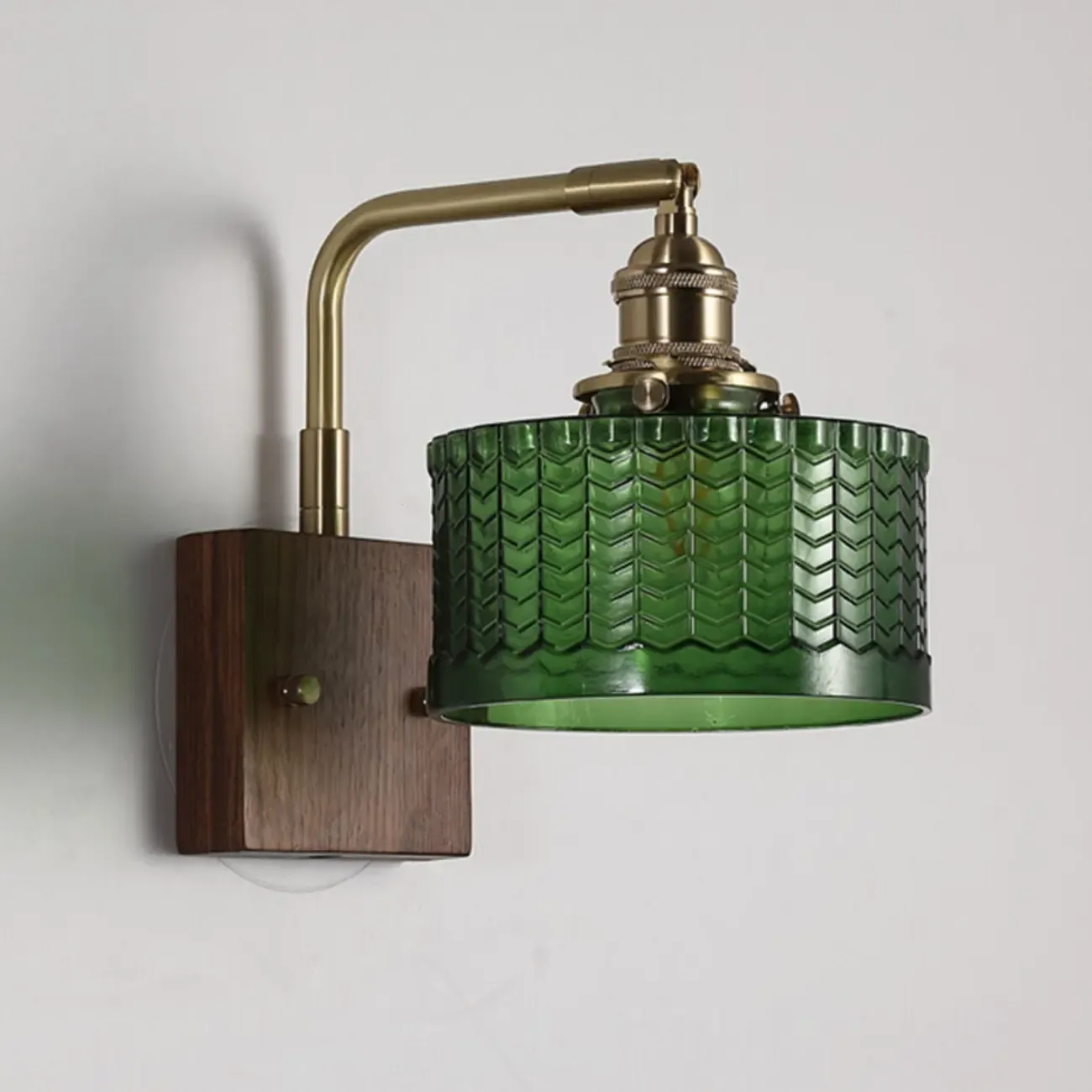 Vintage Glass Wall Light with Wooden Backplate for Home Image - 10